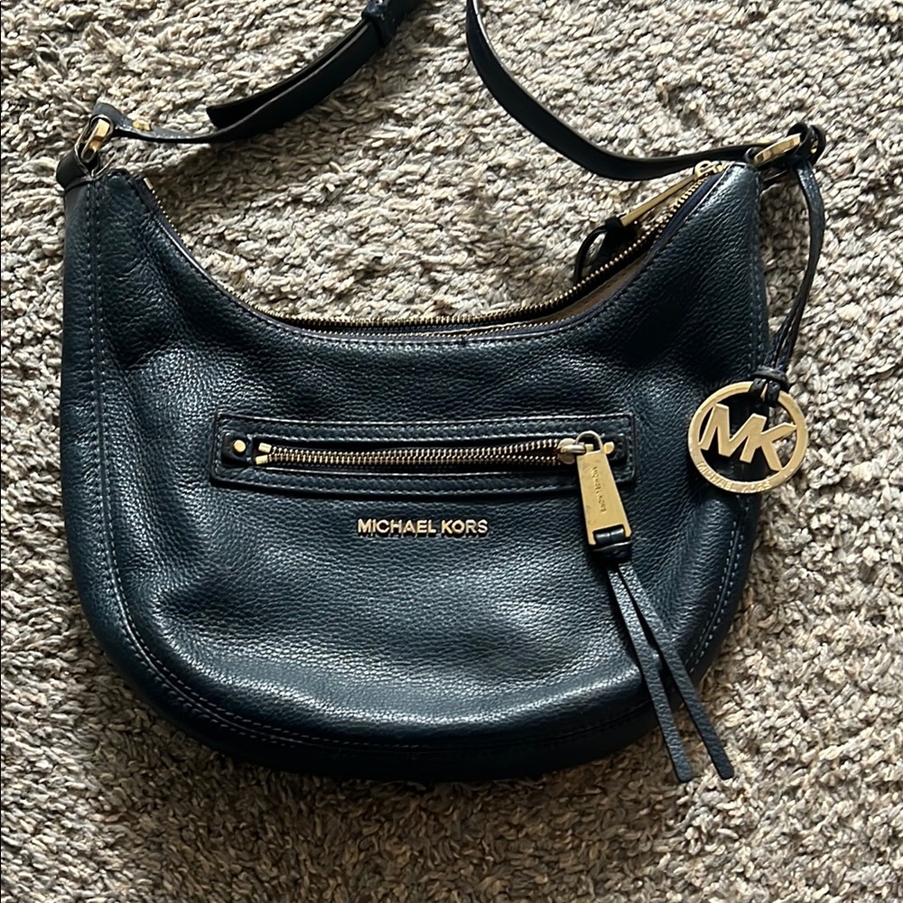 Michael Kors navy Leather Hobo with Gold Hardware